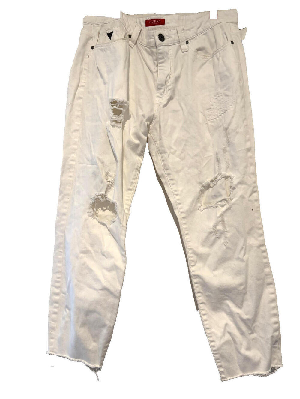 Vintage Guess sz 34 white distressed raw hem jeans some stretch BB